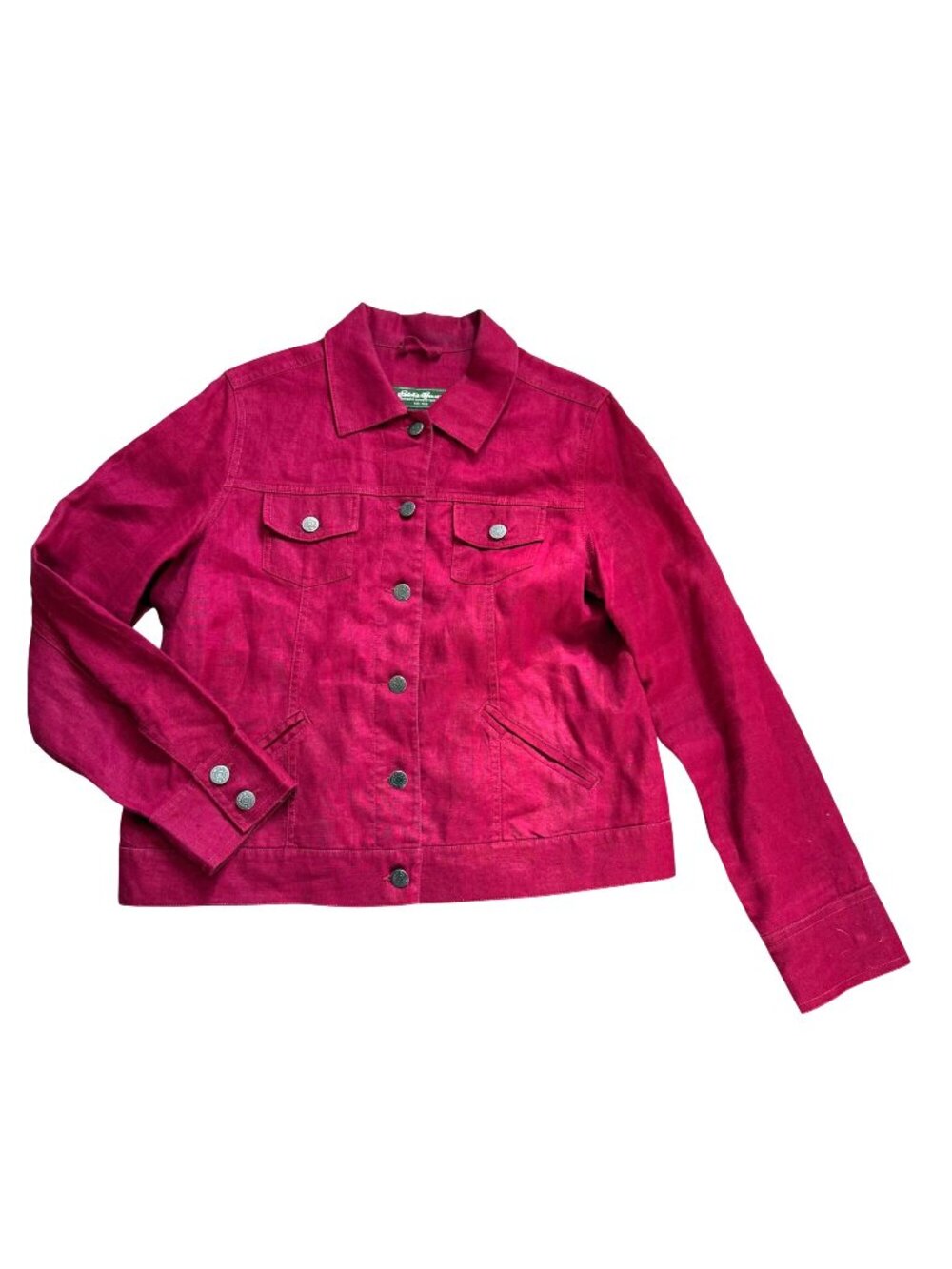 Eddie Bauer Women's Jacket L Red Linen Button Down Collared Long Sleeve Summer